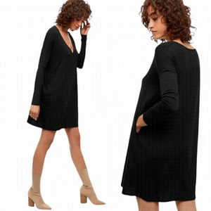 ARITZIA WILFRED FREE Black Mini Swing Dress in Reposa™ Fabric Side Pockets XS